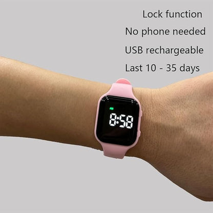 Water Resistant Potty Training Watch Rechargeable Vibrating Alarm Reminder Watch Silent Wake Up Wristband - with Lock (Pink)