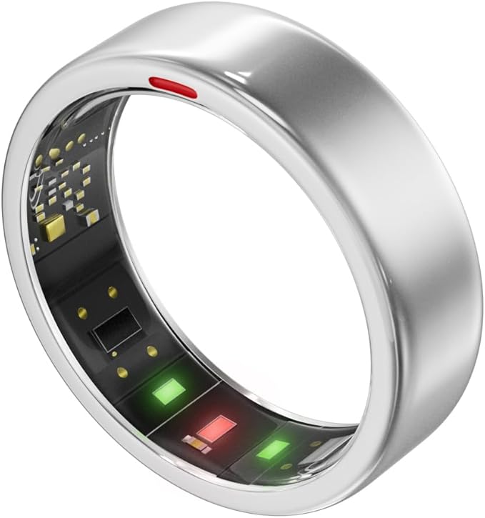 Smart Ring for Women Men- Sleep/Fitness/Stress/Heart Rate Tracker- Menstrual Records - 7 Days Battery Life - Wireless Charging - No APP Subscription - iOS & Android Compatible (Silver, Size 11)