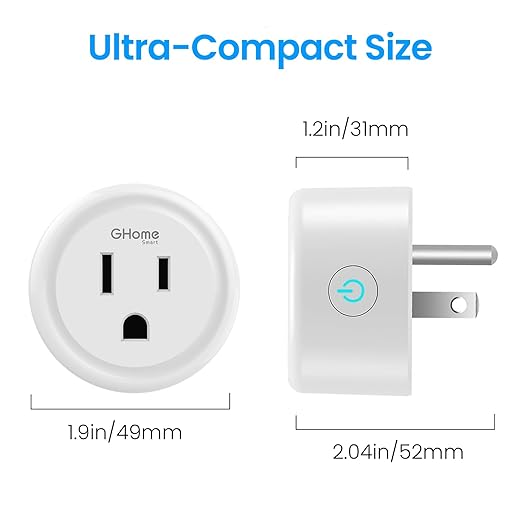 GHome Smart Mini Wi-Fi Plug, Smart Home Wi-Fi Outlet Compatible with Alexa, Google Home & IFTTT, No Hub Required, UL Certified, 2.4G WiFi Only, 4 Count (Pack of 1), White