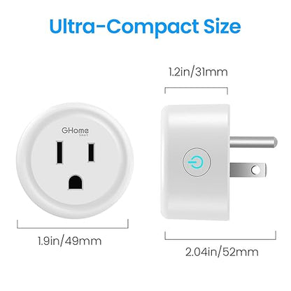 GHome Smart Mini Wi-Fi Plug, Smart Home Wi-Fi Outlet Compatible with Alexa, Google Home & IFTTT, No Hub Required, UL Certified, 2.4G WiFi Only, 4 Count (Pack of 1), White