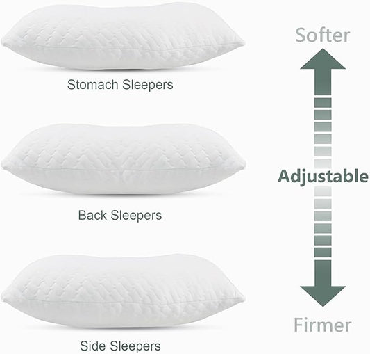 Shredded Memory Foam Pillows – Adjustable Loft, Orthopedic Support for Side/Back Sleepers, Pressure Relief for Cervical Spine, Machine Washable (Queen Size)