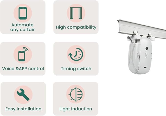 Smart Curtain Opener Low Noise U I Shaped WiFi Robot for Bedroom Living Room, 10ms Speed, for Sound Sensitive Individuals