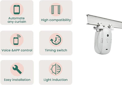 Smart Curtain Opener Low Noise U I Shaped WiFi Robot for Bedroom Living Room, 10ms Speed, for Sound Sensitive Individuals
