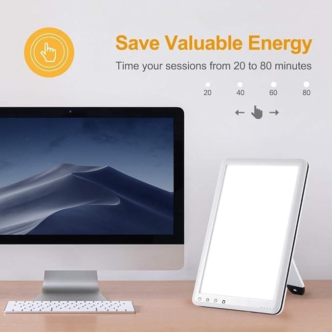 Light Therapy Lamp, Ultra-Thin UV-Free 10000 Lux Therapy Light, Timer Function, Adjustable Brightness Levels, for Home/Office Use