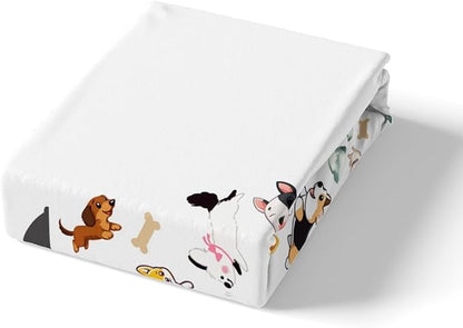 Bathing Puppy Fitted Sheet Full Size,Cute Animals Watercolor Corgi Dog Bedding All-Round Elastic Pocket,Kawaii Dog 3D Bathtub Bed Sheet 3 Pieces Fits Mattress(No Flat Sheet)