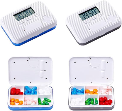 Automatic Pill Dispenser, Electronic Pill Boxes, Easy-Read LCD Display, 6 Compartments Digital Pill Reminder, Outdoor Portable Mini Pill Box with Alarm