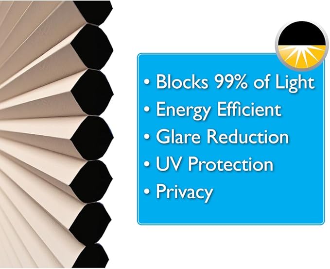 Redi Shade No Tools Easy Lift Trim-at-Home Cordless Cellular Blackout Fabric Shade Natural, 48" W x 64" L, (Fits windows 31"- 48")