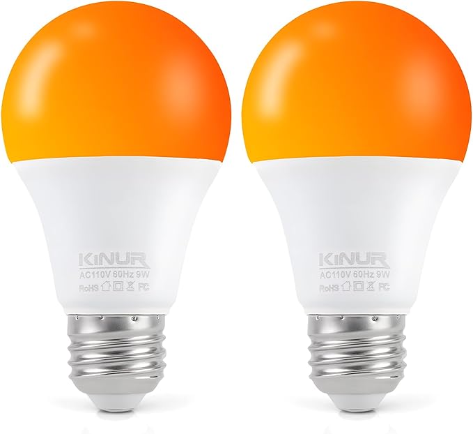 KINUR LED Amber Light Bulbs, A19 9W(60W Equivalent) 1800K E26 A19 Amber Soft Light Bulbs Warm Night Light for Bedroom, Healthy Sleep, Turtle Friendly Light 2 Pack