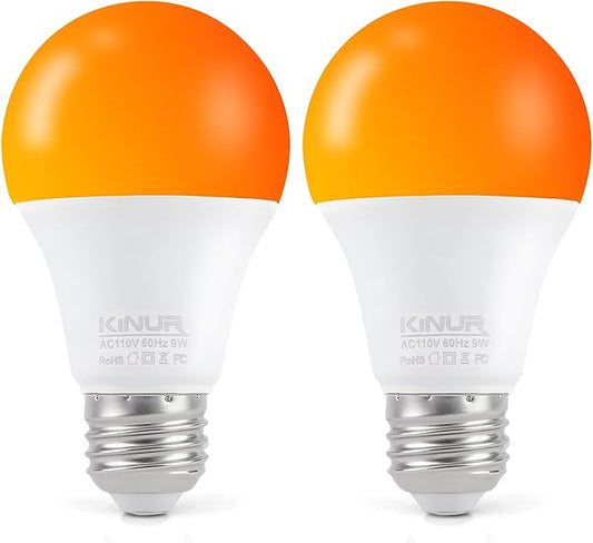 KINUR LED Amber Light Bulbs, A19 9W(60W Equivalent) 1800K E26 A19 Amber Soft Light Bulbs Warm Night Light for Bedroom, Healthy Sleep, Turtle Friendly Light 2 Pack