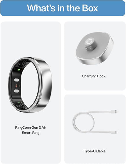 RingConn Gen 2 Air, Ultra-Thin AI Smart Ring, 10-Day Battery Life, Fitness/Sleep/Stress/HR Tracker for Women&Men, No App Fee for Standard Features, iOS & Android Compatible (Size 11, Galaxy Sliver)