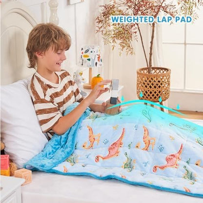 yescool Weighted Blanket 7 Pounds Weighted Lap Blanket, Glow in The Dark Dinosaur Heavy Blanket for Sleeping, Warm Minky Weighted Throw Blanket Gift for 60-80lbs, 40"x60"