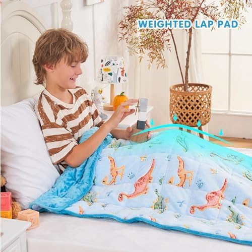 yescool Weighted Blanket 5 Pounds Weighted Lap Blanket, Glow in The Dark Dinosaur Heavy Blankets, Warm Minky Weighted Throw Blanket Gift for 40-60lbs, 36"x48"