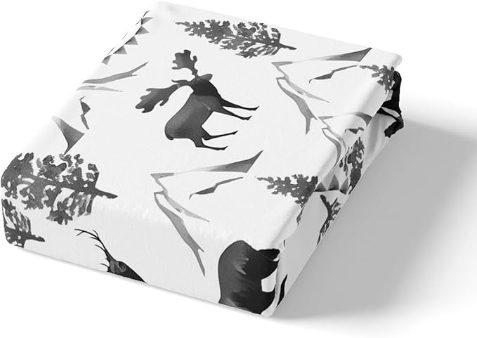 Rustic Bear Deer Kids Fitted Sheet Full Size,Pine Trees Mountain Animals Rustic Farmhouse Bedding Set,Boys Girls Room Decor,Hunting Adventure Camper Bed Cover,RV Bed Sheet,2 Pillowcases