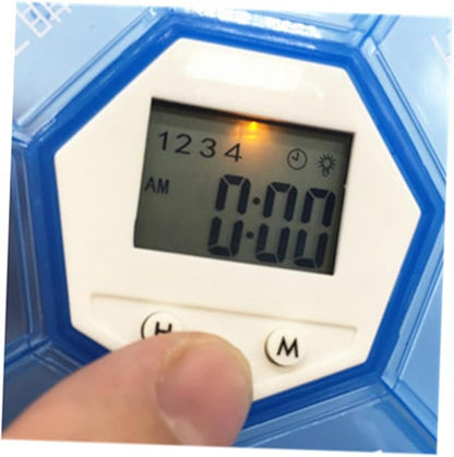 SAFIGLE Compartment Pill Dispenser Alarm Clock Portable Electronic Medication Reminder for Daily Use Easy Read Labels Suitable for Patients and Caregivers