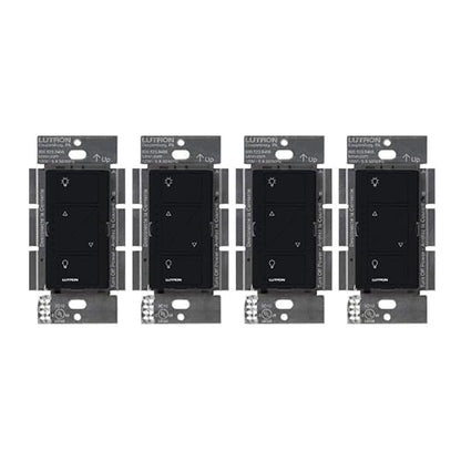 Lutron Caseta Original Smart Dimmer Switch (Lutron Smart Hub Required), for LED Lights, 150 Watt, Single-Pole/3-Way, No Neutral Required, PD-6WCL-BL, Black, 4 Pack