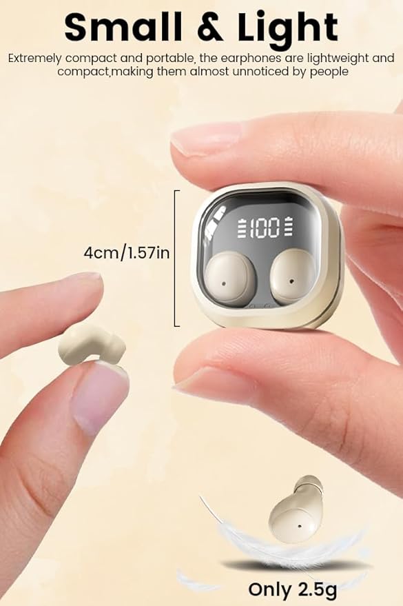 Invisible Mini Sleep Earbuds Wireless Bluetooth, Ultra-Light Comfort Fit Sleep Headphones for Side Sleepers, Soft in-Ear Ear Plugs for Sleeping Small Ears Gym-Off White