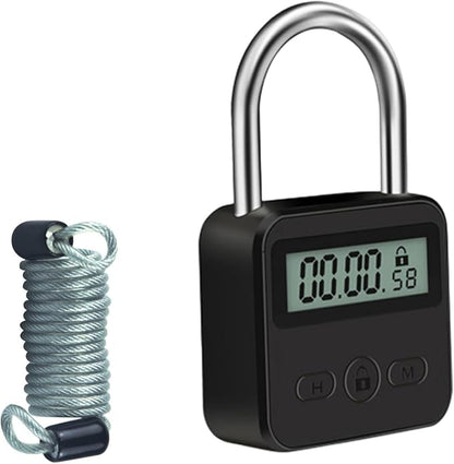 Combination Lock,Metal Timer Lock,USB Rechargeable Time Timer Padlock with 1m Spring Rope,99 Hours Max Timing Self-Discipline Anti-Addiction Timed Padlock (Black)