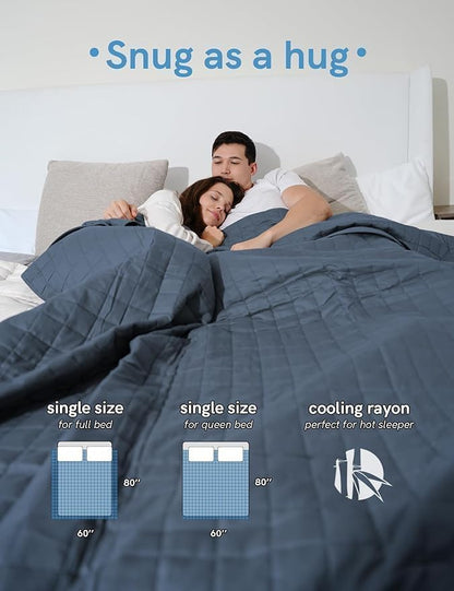YnM Cooling Weighted Blanket for Adults, 20lbs Heavy Bed Throw for One Person of 190lbs, Perfect for Hot Sleepers or Warm Climates with Cooling Rayon/Glass Beads(60x80 Inches,Queen Bed, Blue Grey)