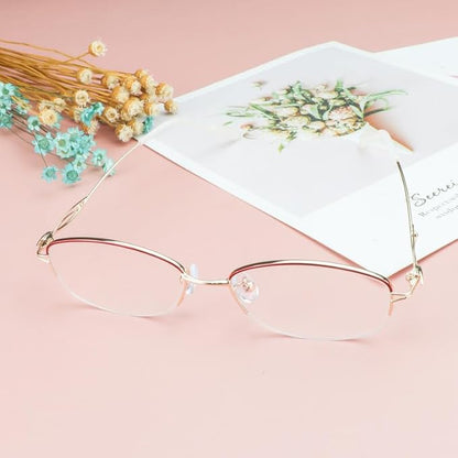 LifeArt Alloy Semi-Rimless Reading Glasses,Blue Light Blocking Glasses, Anti Eyestrain, Computer Gaming Glasses, TV Glasses for Women Men, Anti Glare (Golden, +3.00 Magnification)