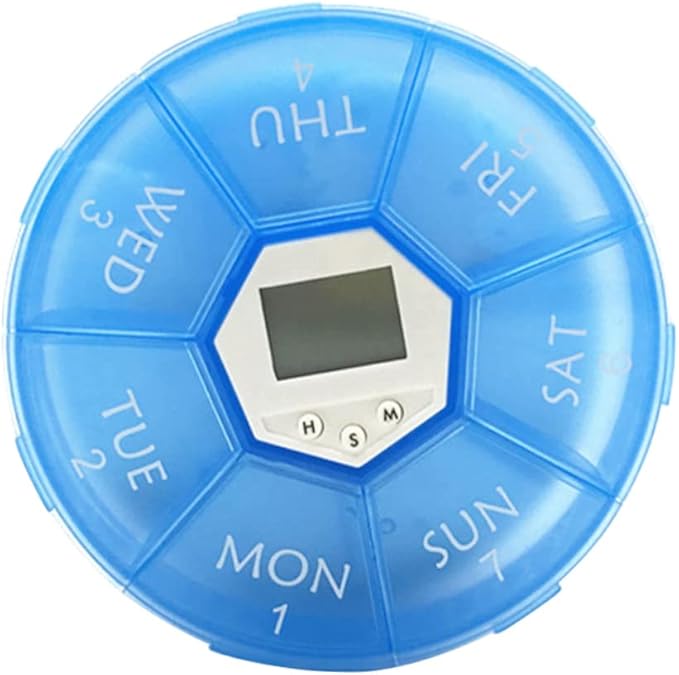 NOLITOY Compartments Electronic Medication Reminder Dispenser Clock Practical Pill Organizer for Daily Use Portable Medicine Chest for Patients Blue