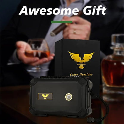 Bald Eagle Cigar Humidor Box, Travel Humidor with Humidifier Hygrometer, Portable Case for 15-20 Cigars, Waterproof | Crushproof | Airtight