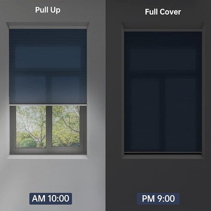 Cellular Shades Light Filtering Honeycomb Blinds for Indoor Windows, Cordless Cellular Shades 1.5 inch Cell Pleated for Bedroom Home Office, Custom Size, Half Shading Blue