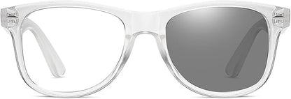 Photochromic Day Night Sunglasses Blue Light Blocking Glasses for Men and Women Retro Rectangle Transparent Frame