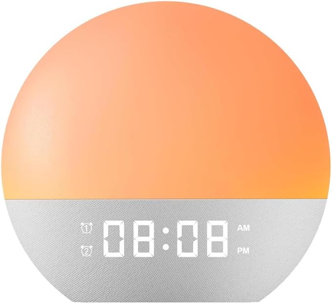 Smart Sunrise Alarm Clock with LED Color Changing Light, Digital Display, FM Radio, White Noise Machine, Natural Wake Up Light