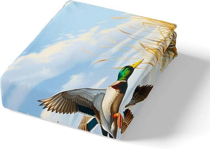 Mallard Duck Kids Fitted Sheet Full Size,Hunting Fishing Cabin Farmhouse Bedding Set,Boys Girls Room Decor,Wild Bird Rustic Animal Bed Cover,Blue Yellow Bed Sheet,2 Pillowcases