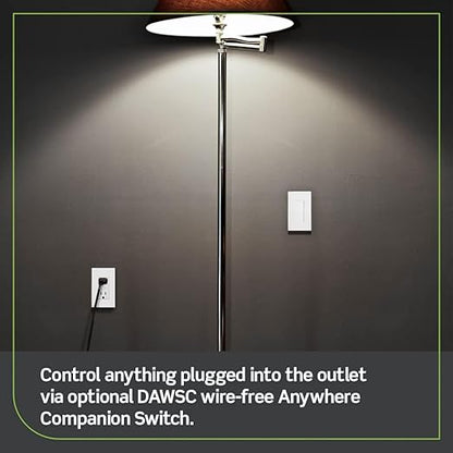 Leviton Decora Smart Outlet, Tamper-Resistant 15A, Wi-Fi 2nd Gen, Works with My Leviton, Alexa, Google Assistant, Apple Home/Siri & Wire-Free Companions for Switched Outlet, D215R-1RW, White