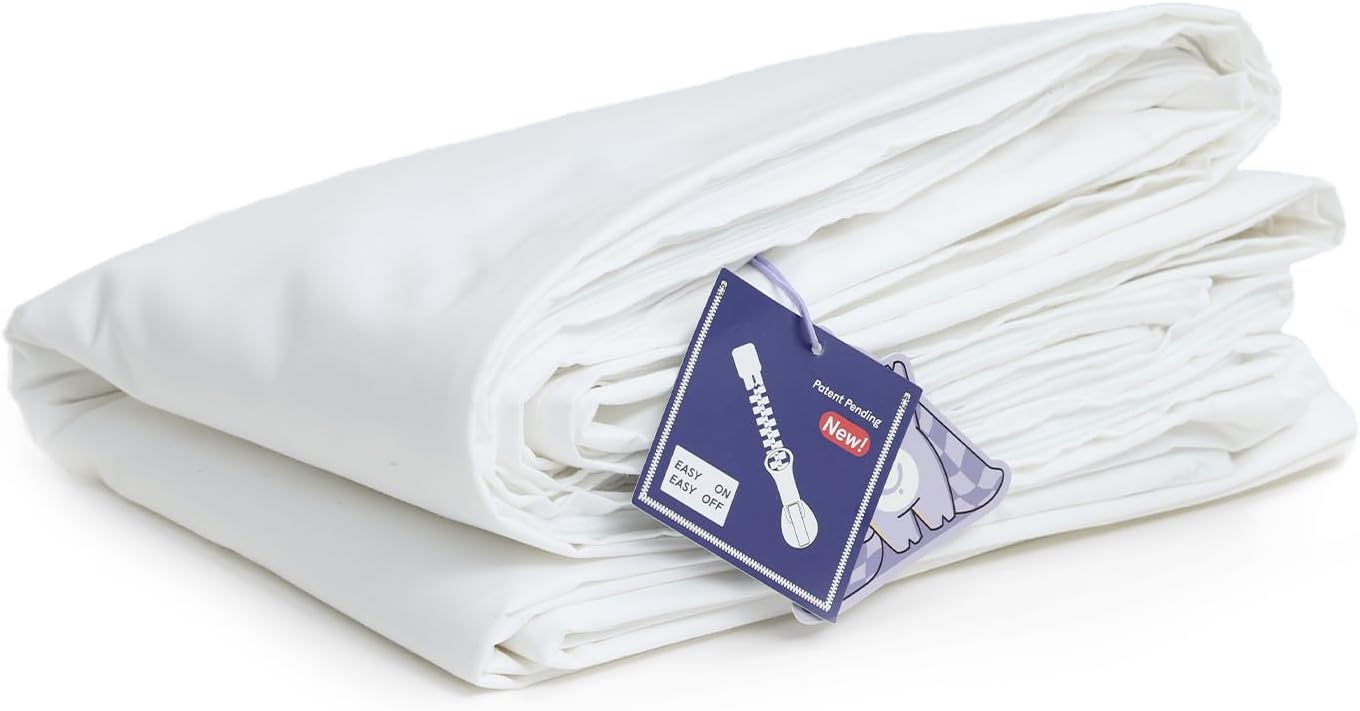 YnM Cotton 3-Side Zipper Duvet Cover for Weighted Blankets | Easy on, Easy Off White, 88"x104"