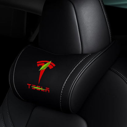 Car Headrest Neck Pillow Support Memory Foam Ergonomic Design Accessory for Driving Seat Fatigue Relief Compatible with Model S X 3 Y & Cybertruck - 2 Pieces