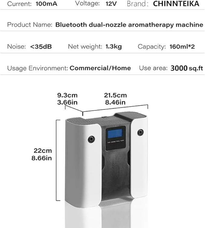 Smart Dual Scent Waterless Essential Oil Diffuser, Cold Air Tech Scent Air Machine for 3000 Sq Ft,160ml x2 Large Capacity, Hotel Collection Diffuser for Home & Office, Spa