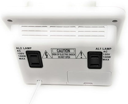 Futuristic 2 Silent Alarm Clock with Bright Flashing LED Lights for Deaf, Hard of Hearing, Heavy Sleepers | Dual Alarms, Built-in USB Chargers | Wake Up Gently (White)