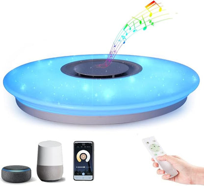 Upgrade WiFi Music Ceiling Light with Bluetooth Speaker and Remote Control, 15 inch Dimmable Ceiling lamp Compatible with Alexa and Google Home 36W RGB Family Party Lights for Bedroom Living Room