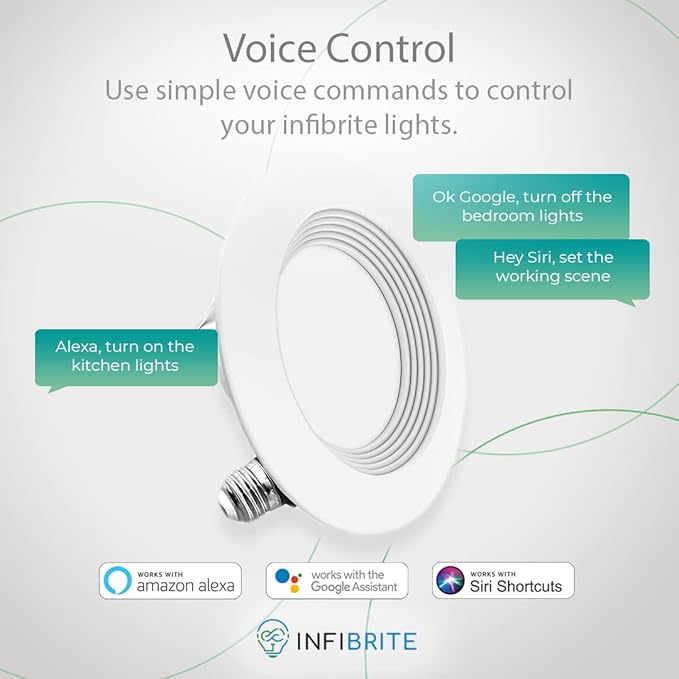 INFIBRITE 4 Inch Smart Recessed Light, Color Changing and Tunable White, WiFi Retrofit LED Downlight E26 Base, No Hub, Works with Alexa and Google, Dimmable, 810LM, CRI90, RGBCW, Wet Rated (6 Pack)