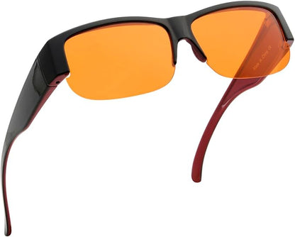 BLUELESS Fitover Blue Light Blocking Glasses with Orange Tinted Sleep Glasses, Black Red