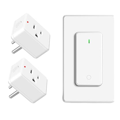 NineLeaf Remote Control Outlet,Wireless Remote Control Outlet Plug,500ft Long Range Wall Mounted Light Switch,15A 1500W for Home and Business,No Wiring,White,1 SW+2 Outlet