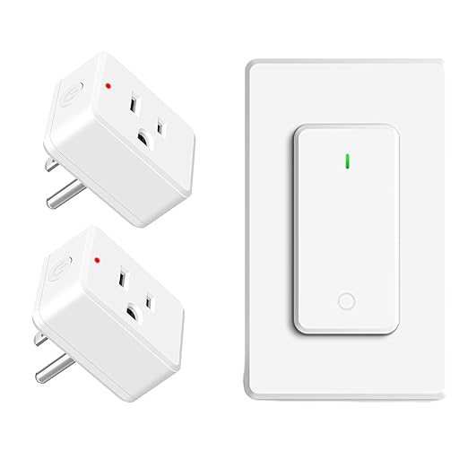 NineLeaf Remote Control Outlet,Wireless Remote Control Outlet Plug,500ft Long Range Wall Mounted Light Switch,15A 1500W for Home and Business,No Wiring,White,1 SW+2 Outlet