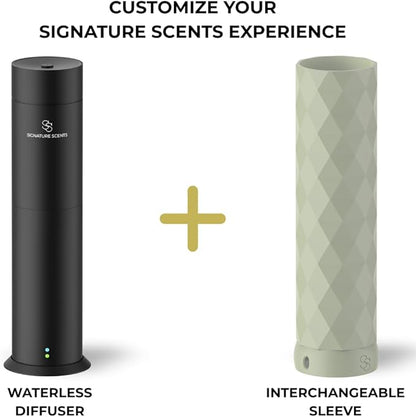 Waterless Essential Oil Hotel Scent Diffuser - Cold Air Diffuser - Covers 1000 sq. ft. - Waterless Diffuser for Home, Office & Hotel (Black + Interchangeable Sleeve) (Black + Light Gray Sleeve)
