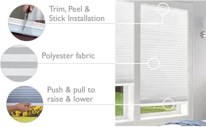 Redi Shade No Tools Easy Lift Trim-at-Home Cordless Cellular Blackout Fabric Shade White, 30" W x 64" L, (Fits windows 19"- 30")