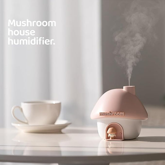 Cute Mushroom House Humidifier, 300ml Small Cool Mist Humidifers, USB Rechargeable Mini Portable Air Humidifer with Night Light for Bedroom, Office, Car, Travel, Indoor Plants (Purple)