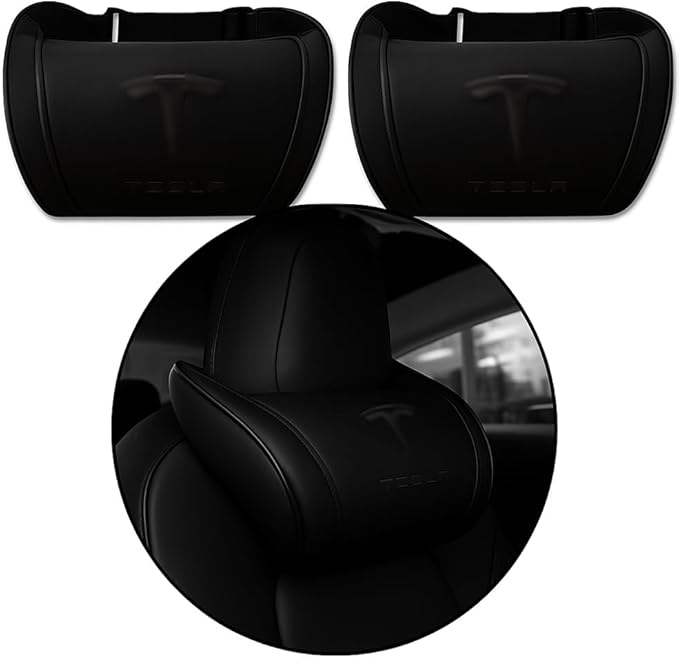 Car Headrest Neck Pillow Support Memory Foam Ergonomic Design Accessory for Driving Seat Fatigue Relief Compatible with Model S X 3 Y & Cybertruck - 2 Pieces