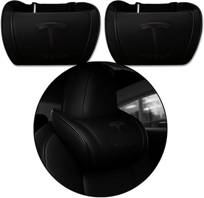 Car Headrest Neck Pillow Support Memory Foam Ergonomic Design Accessory for Driving Seat Fatigue Relief Compatible with Model S X 3 Y & Cybertruck - 2 Pieces