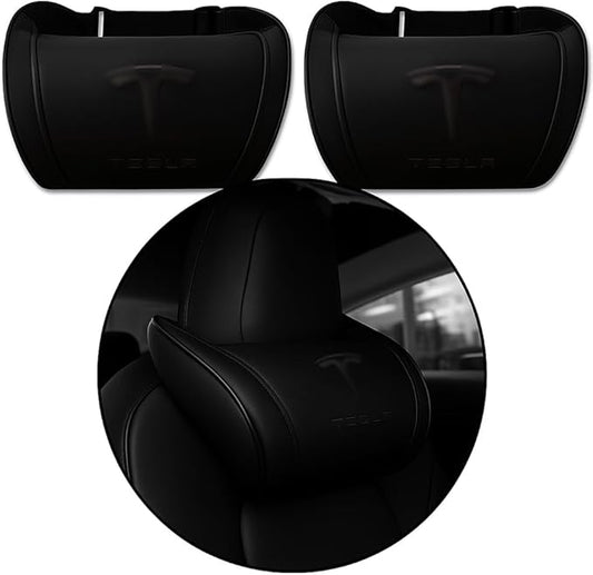 Car Headrest Neck Pillow Support Memory Foam Ergonomic Design Accessory for Driving Seat Fatigue Relief Compatible with Model S X 3 Y & Cybertruck - 2 Pieces