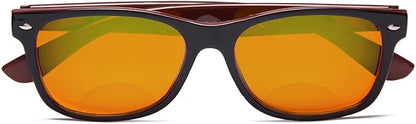 Eyekepper Blue Blocking Amber Bifocal Glasses for Sleep-Nighttime Bifocal Readers-Special Orange Tinted Glasses for Women Men (Black-Red, +3.00)