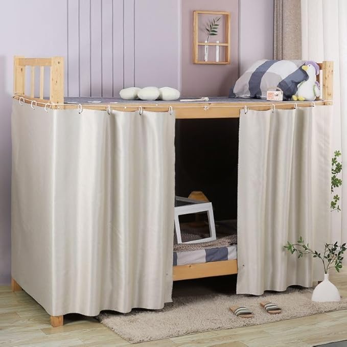1PC Blackout Bed Curtains with Accessories Solid Color Single Loft Canopy Kids Student Beige