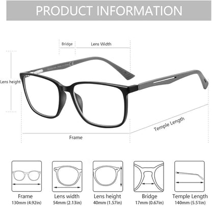 BLUEMOKY Blue Light Reading Glasses for Men，Sport Square Frame Readers, Anti Glare Computer Glasses