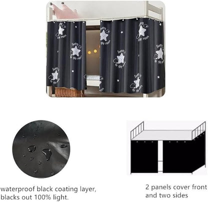 Cute Opaque Bottom Bunk Bed Curtains Privacy Cloth Underbed Curtains for Boys Girls 2 Panels 100% Blackout, Black Star