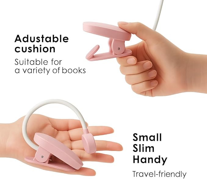 Rechargeable Book Light for Reading in Bed – 14 LED Book Light with 3 Color Temperatures, Stepless Dimming, Up to 80 Hours Runtime, 360° Rotatable Clip – Perfect for Book Lovers, Rose Gold